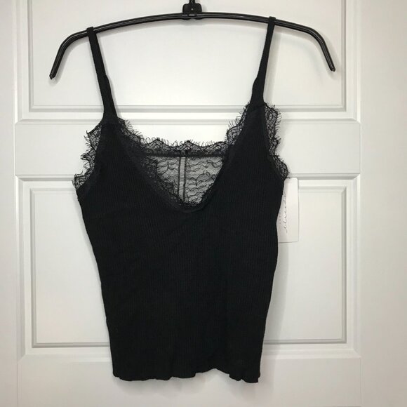 American Threads Knit and Lace‎ Top Women's M Black Spaghetti Strap Viscose NEW - Picture 2 of 12
